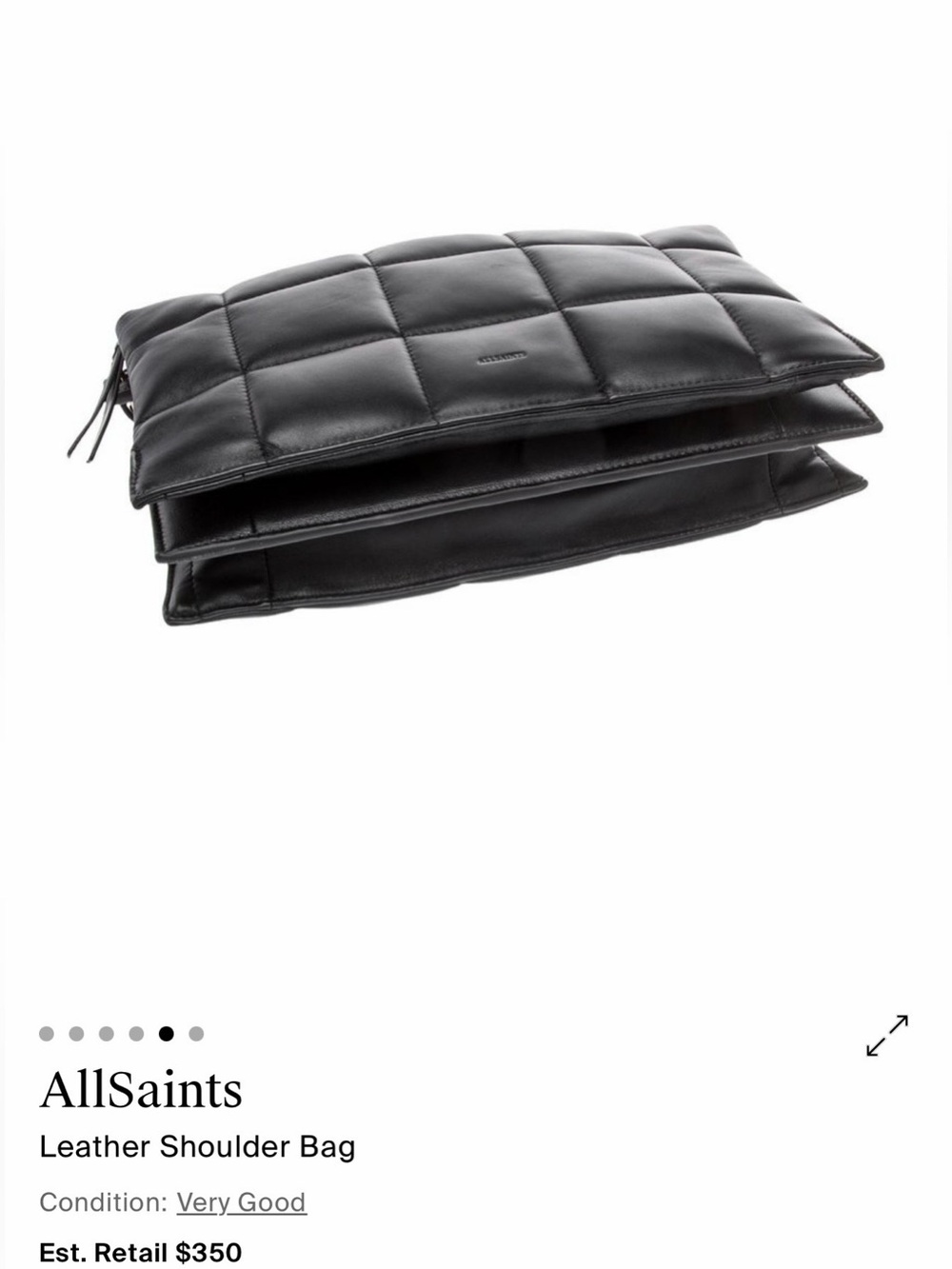 ALLSAINTS Quilted Black Shoulder Bag with Studded Strap - Picture 6 of 13